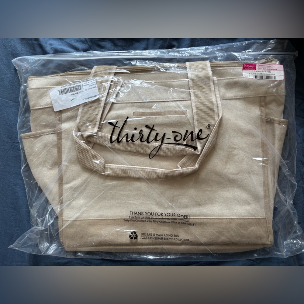 Thirty-One Warm Sand Canvas Boat Tote